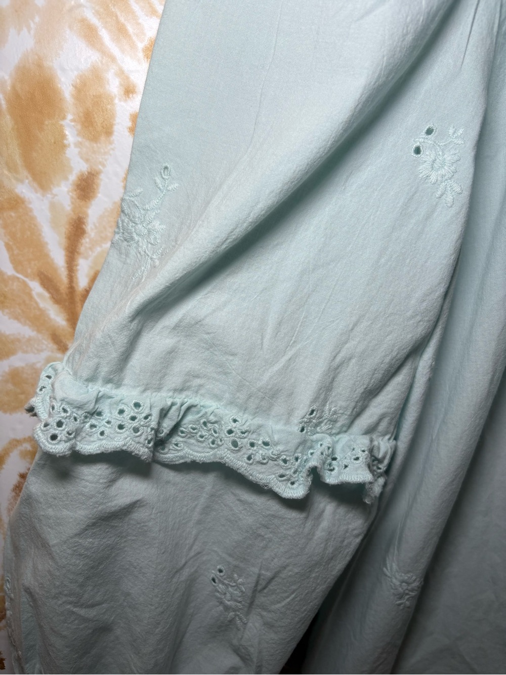 Mint Eyelet Blouse Women | Embroidered Boho Top Puff Sleeve Cottagecore - Picture 10 of 11